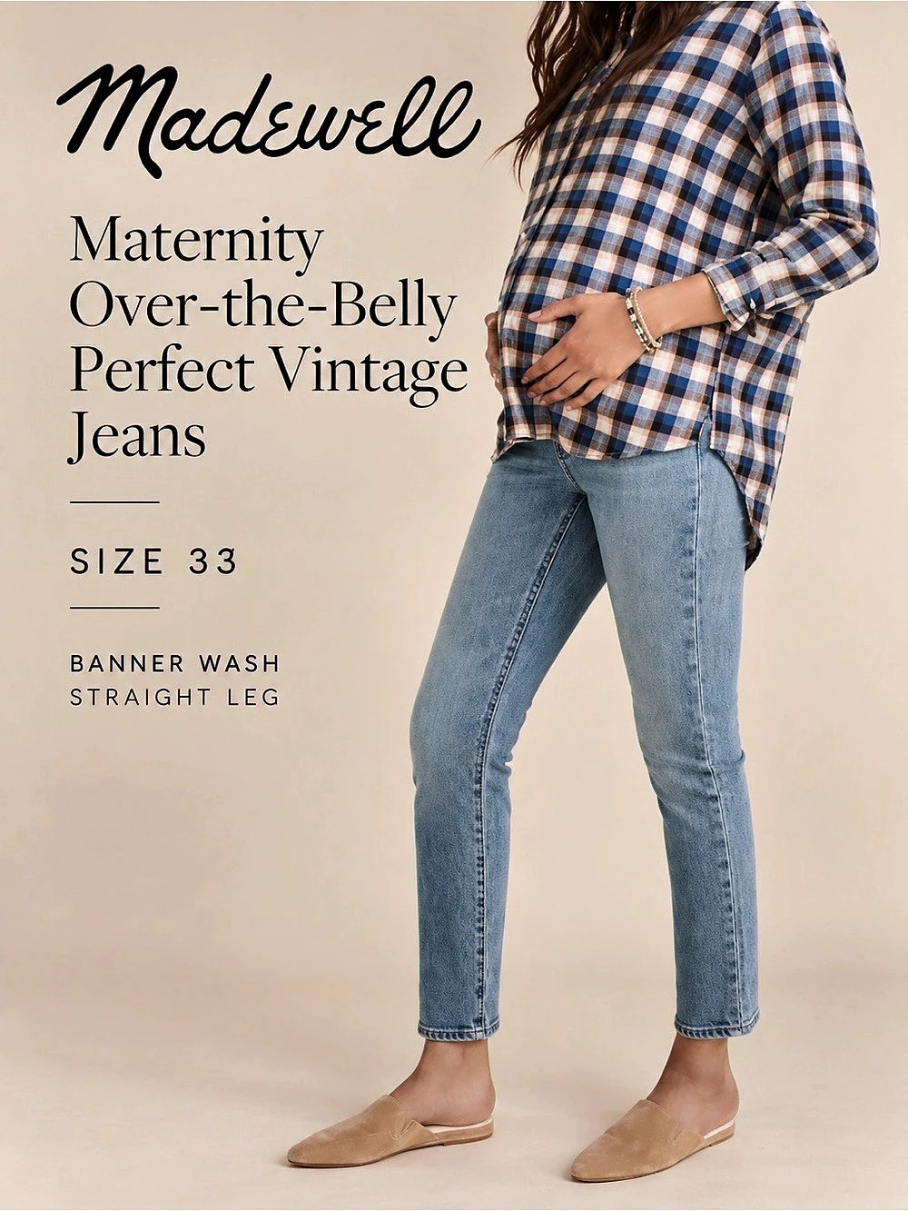 Madewell Maternity Over-the-Belly Perfect Vintage Jeans Banner Wash NWT 33